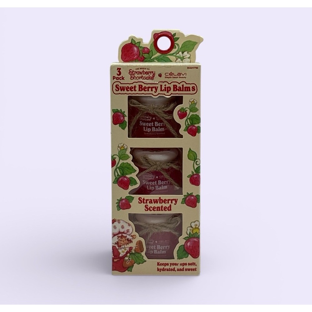 STRAWBERRY SHORTCAKE Sweet Berry Lip Balm Jars Set Of 3 Scented Lip Balms